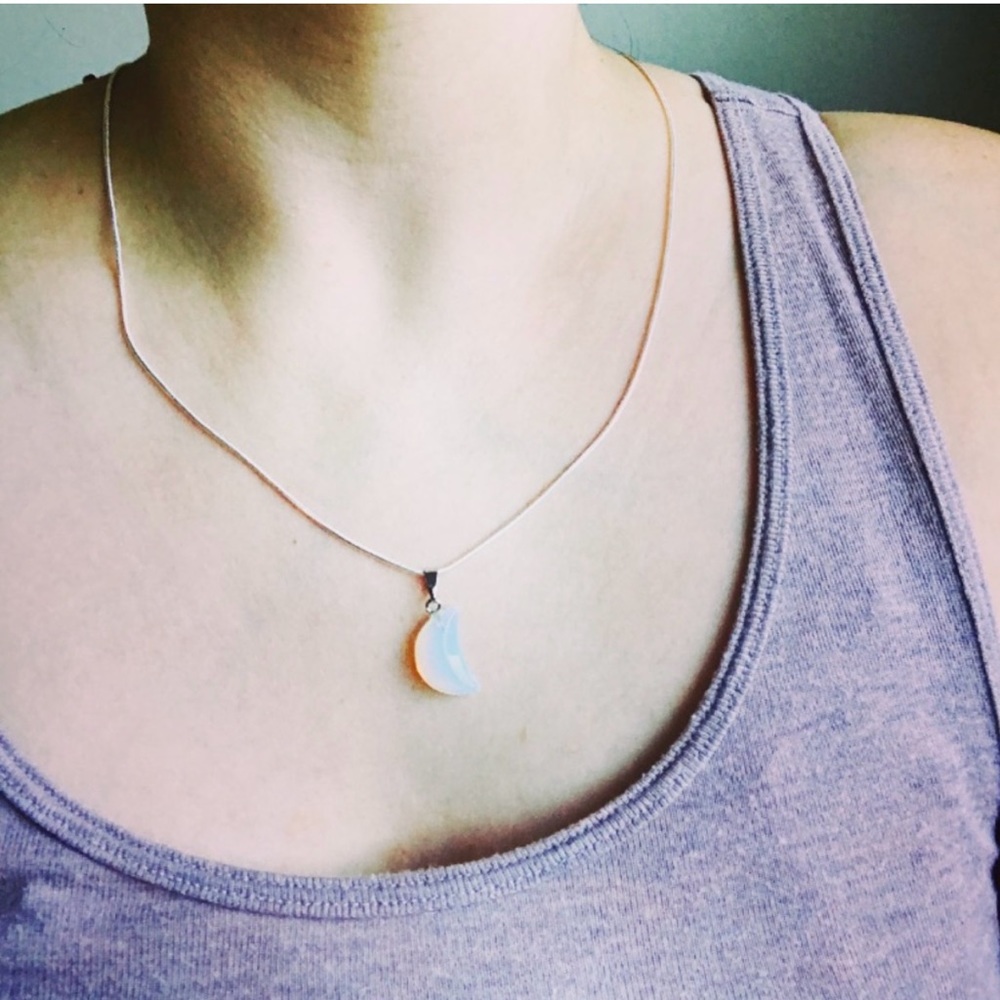 NWT Opalite Moon Sterling Silver Necklace